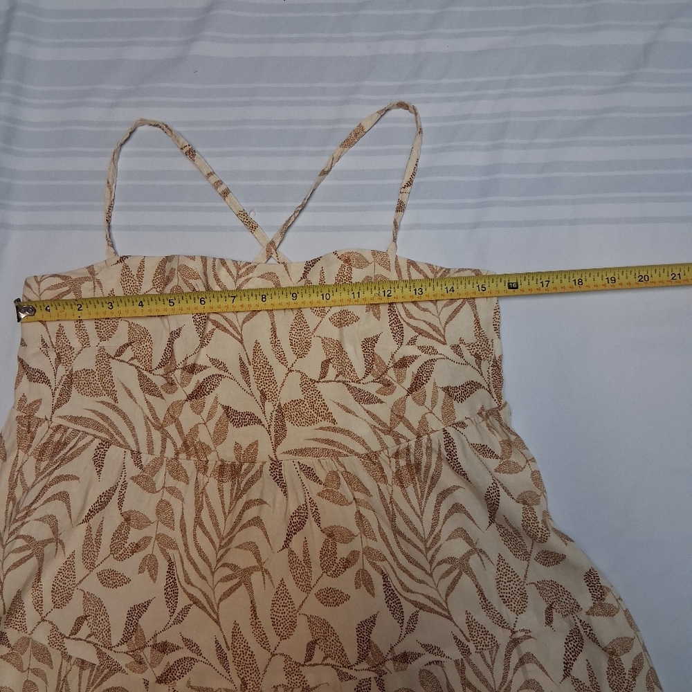 Shore Women Size L Chic Strapless Cream and Brown Leaf Print Dress - Picture 15 of 16